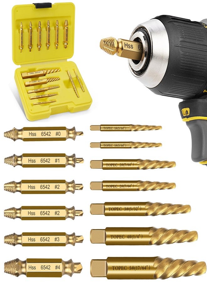 TOPEC Small Screw Extractor Set, 13 PCS Stripped Screw Removal Tool, HSS 6542 Easy Out Kit for Damaged, Broken Fasteners, Gifts for Men (Golden) - Image 1